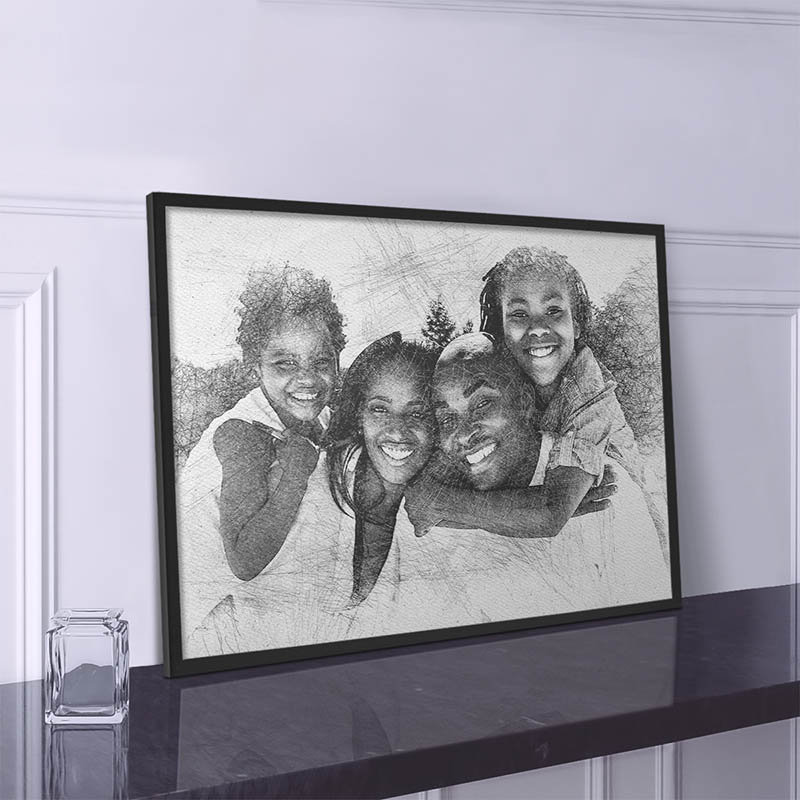 famille photo effet fusain