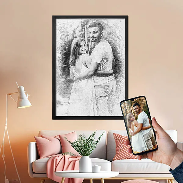 cadre photo couple style dessin fusain