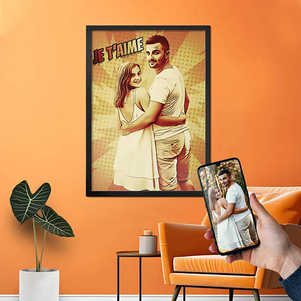 cadre photo couple style bande dessinée